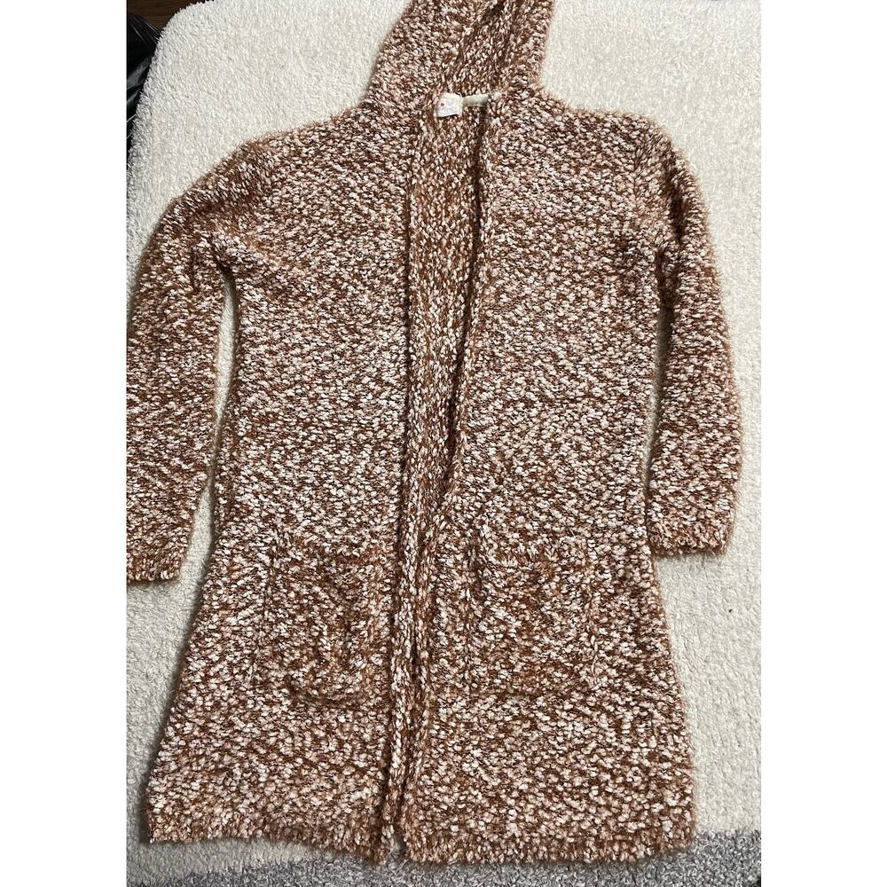 Poof Apparel Women's Large Fuzzy Open Cardigan Long Sleeve Sweater Hoodie orange